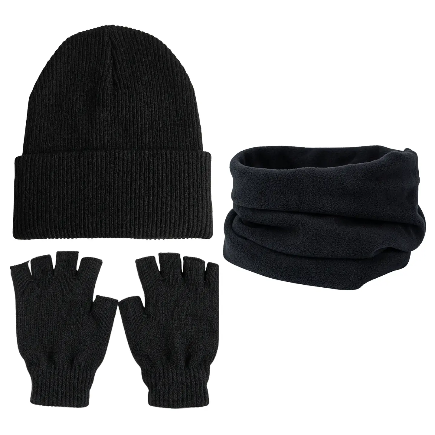 Set Invierno Térmico: Gorro Beanie + Guantes Sin Dedos + Cuello 1