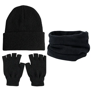 Set Invierno Térmico: Gorro Beanie + Guantes Sin Dedos + Cuello