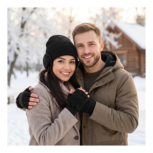 Set Térmico Unisex: Gorro, Guantes de Lana Sin Dedos y Orejera de Polar