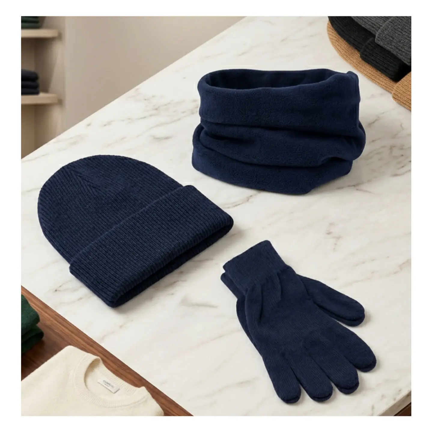 Set Invierno Térmico 3 En 1: Gorro Polar + Cuello + Guantes Lana 7