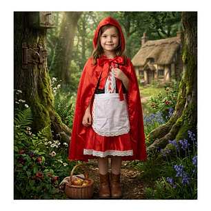 Traje De Caperucita Roja Con Encaje Y Capa Roja Brillante