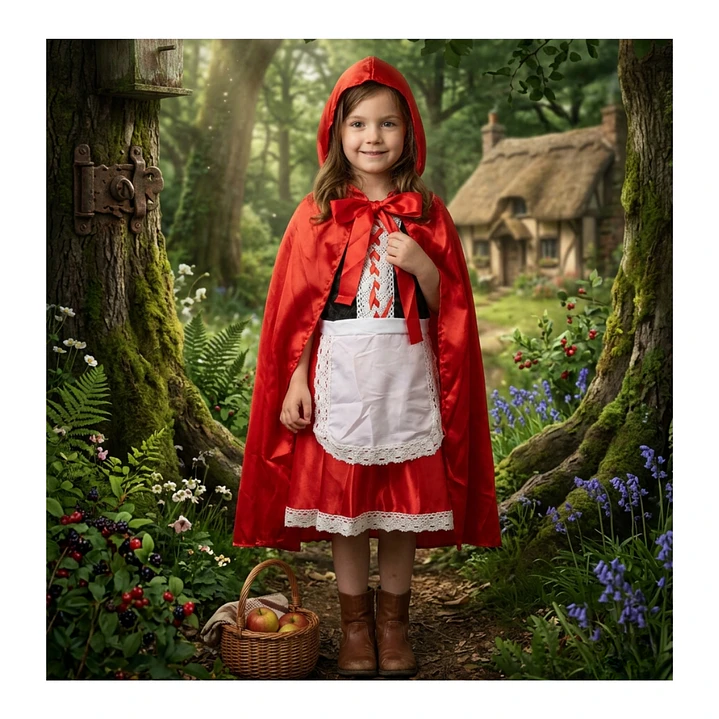 Traje De Caperucita Roja Con Encaje Y Capa Roja Brillante 1