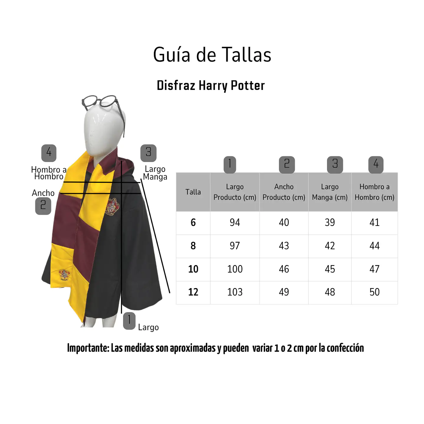 Disfraz Harry Potter Niño Capa Gryffindor Bufanda Lentes Set 6