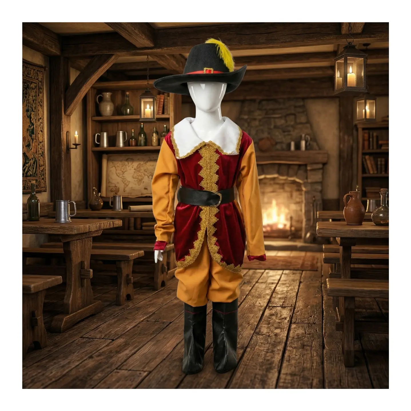 Disfraz Del Gato Con Botas Para Niños Con Capa Y Sombrero 1