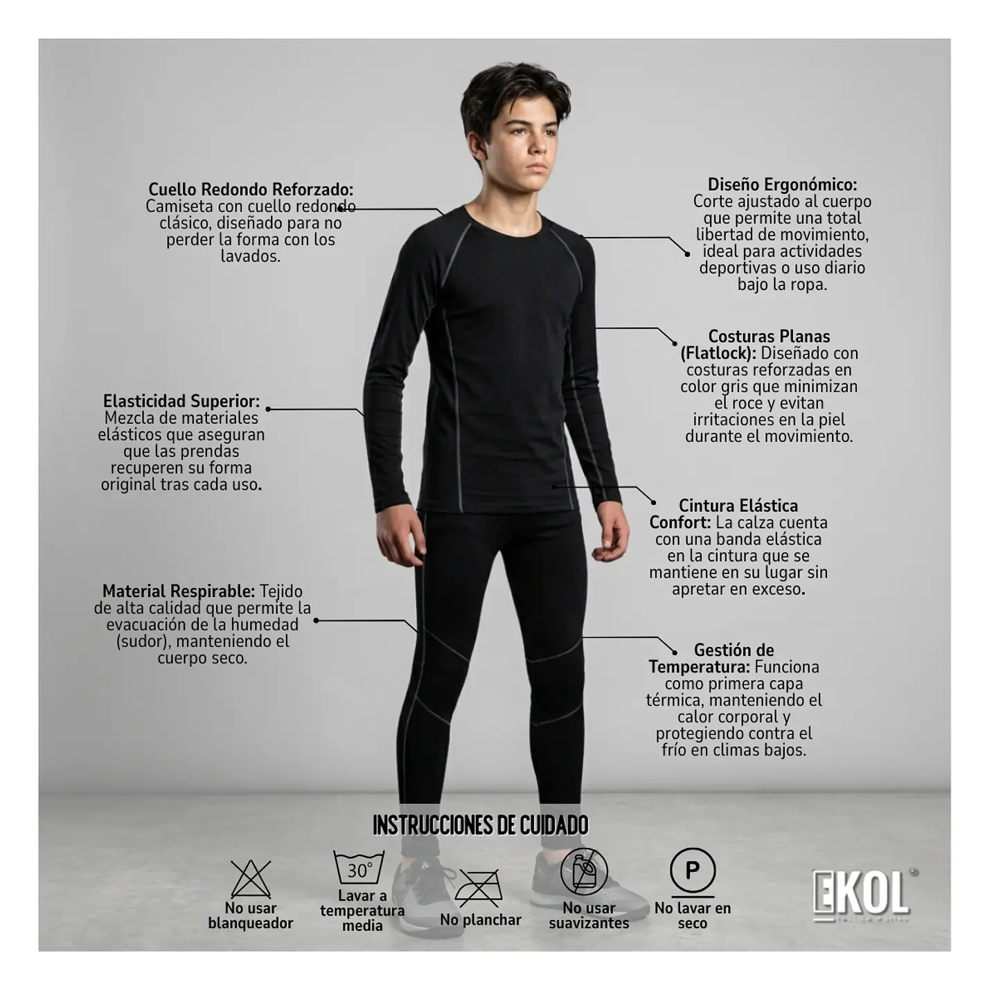 Conjunto Térmico Primera Capa para Niños y Adolescentes (Camiseta Manga Larga + Calza) 5