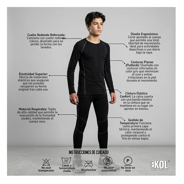 Conjunto Térmico Primera Capa para Niños y Adolescentes (Camiseta Manga Larga + Calza) 5
