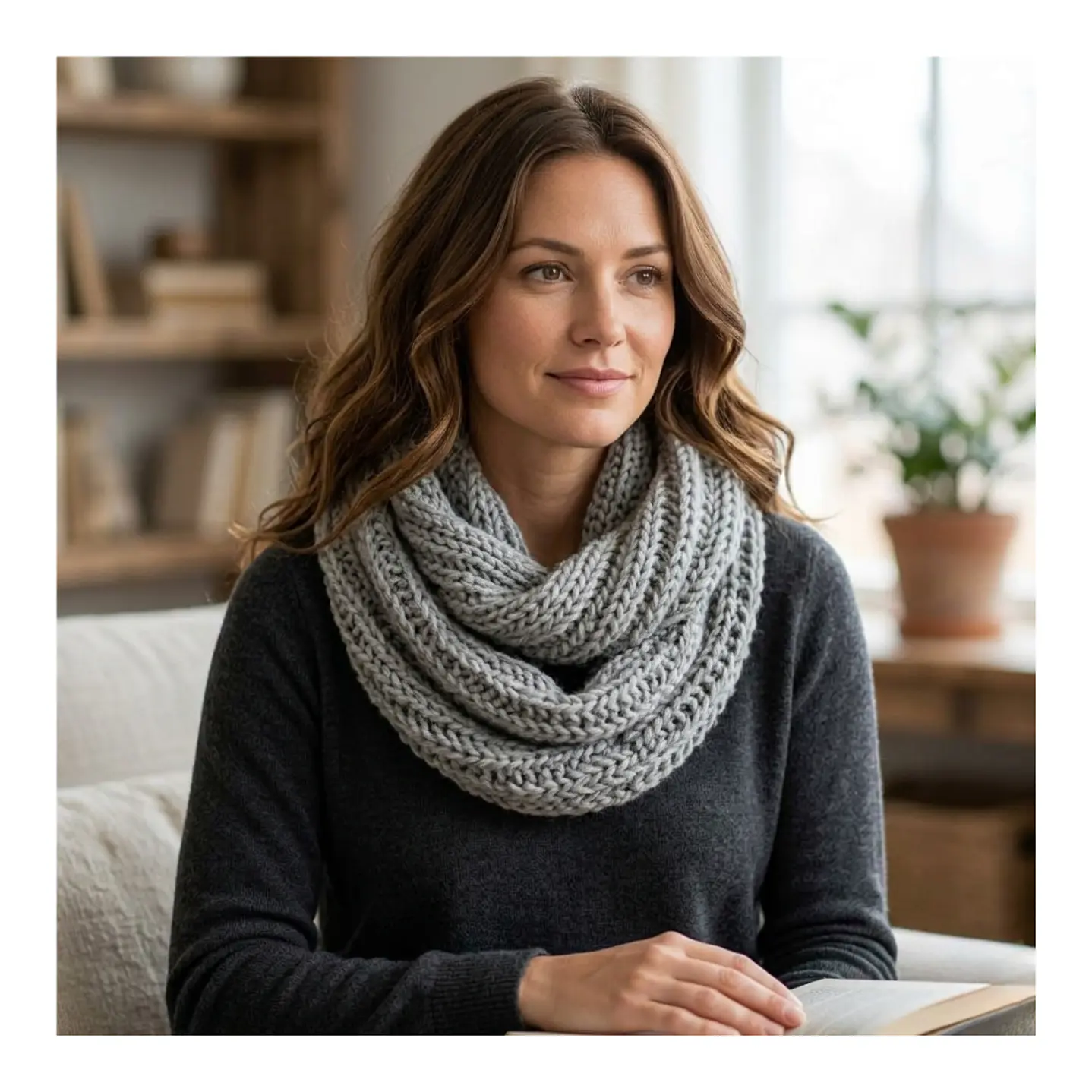 Bufanda Cuello Estilo Punto Inglés Lana Invierno Abrigado 5