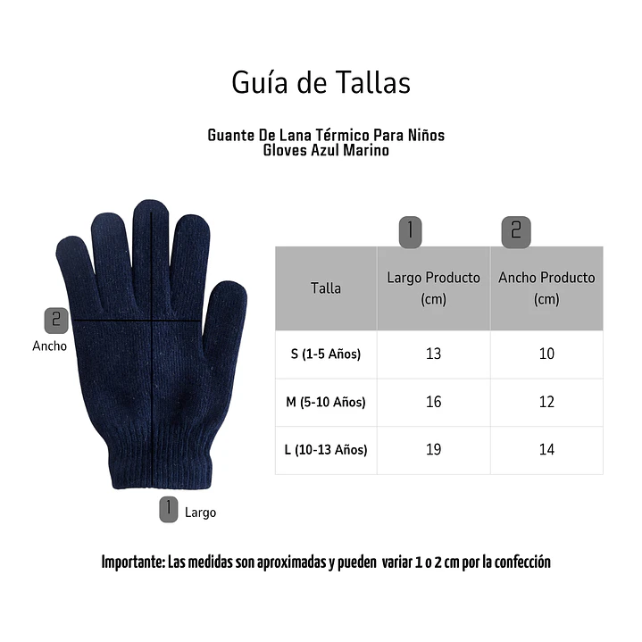 Guantes De Lana Térmicos Para Niños - Invierno Suave Color Azul Marino 6