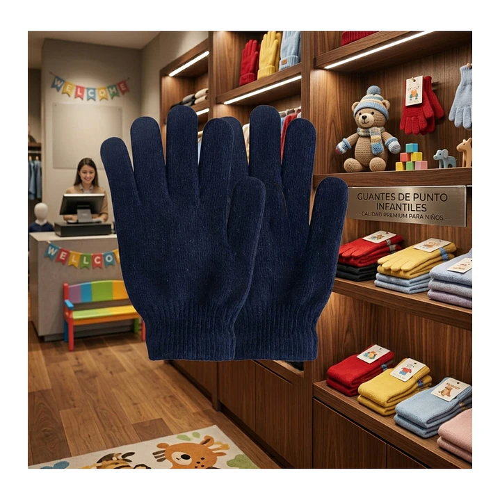 Guantes De Lana Térmicos Para Niños - Invierno Suave Color Azul Marino 2