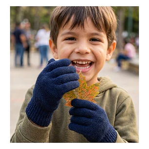 Guantes De Lana Térmicos Para Niños - Invierno Suave Color Azul Marino