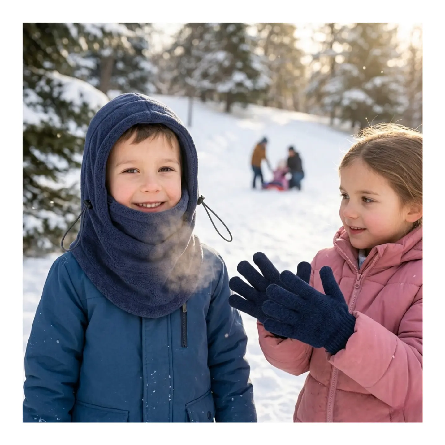 Set Invierno Infantil Gorro Pasamontaña + Guantes De Lana 1