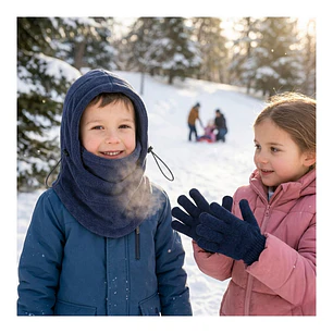 Set Invierno Infantil Gorro Pasamontaña + Guantes De Lana