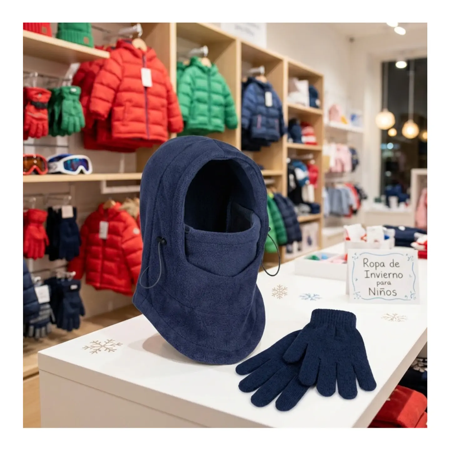 Set Invierno Infantil Gorro Pasamontaña + Guantes De Lana 9