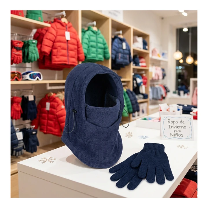 Set Invierno Infantil Gorro Pasamontaña + Guantes De Lana 9