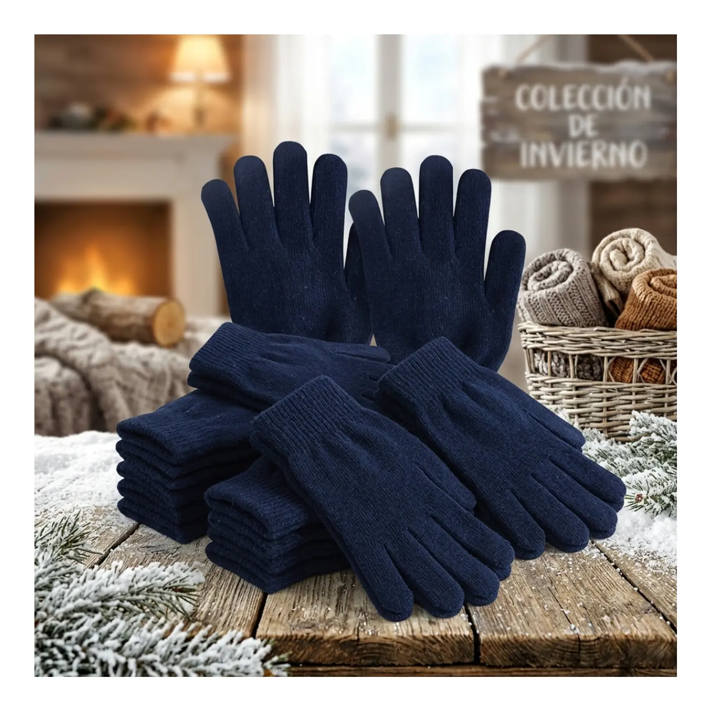 Pack 12 Guantes De Lana Térmicos Para Niños - Invierno Suave Color Azul Marino 1