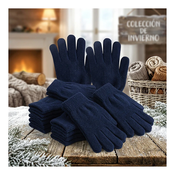 Pack 12 Guantes De Lana Térmicos Para Niños - Invierno Suave Color Azul Marino 1