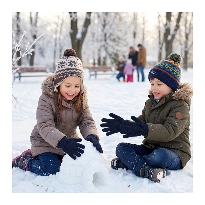 Pack 12 Guantes De Lana Térmicos Para Niños - Invierno Suave Color Azul Marino 6