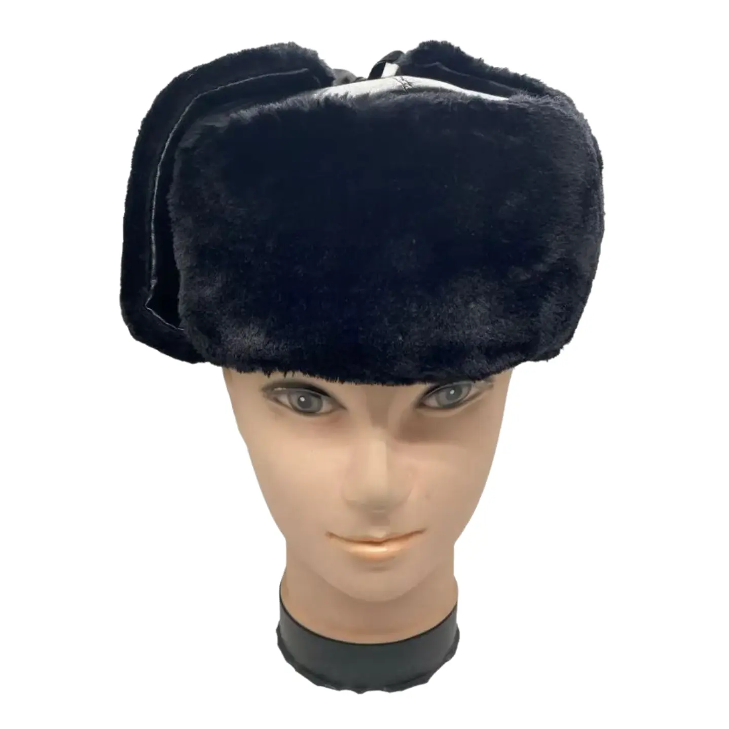 Gorro de Invierno Tipo Ushanka Ruso en Cuero Negro y Piel Sintética 2