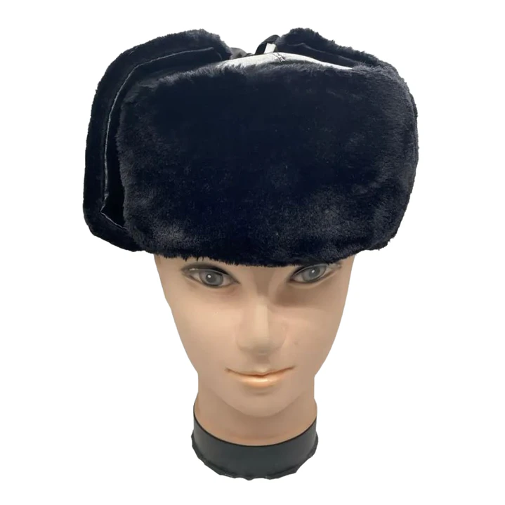 Gorro de Invierno Tipo Ushanka Ruso en Cuero Negro y Piel Sintética 2