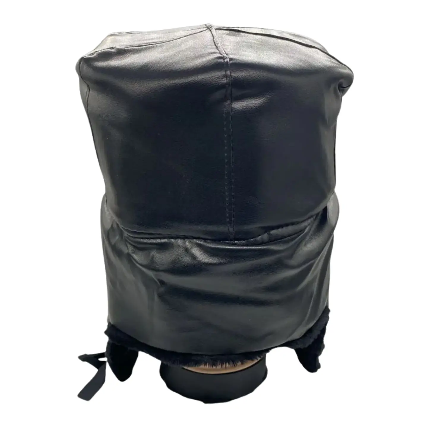 Gorro de Invierno Tipo Ushanka Ruso en Cuero Negro y Piel Sintética 4