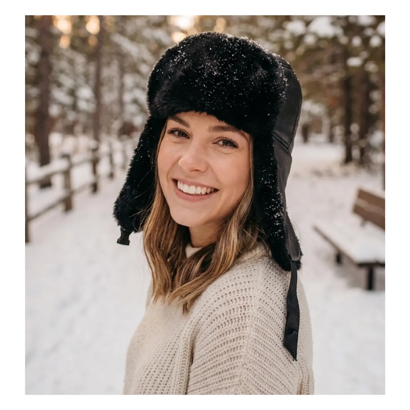 Gorro de Invierno Tipo Ushanka Ruso en Cuero Negro y Piel Sintética 6