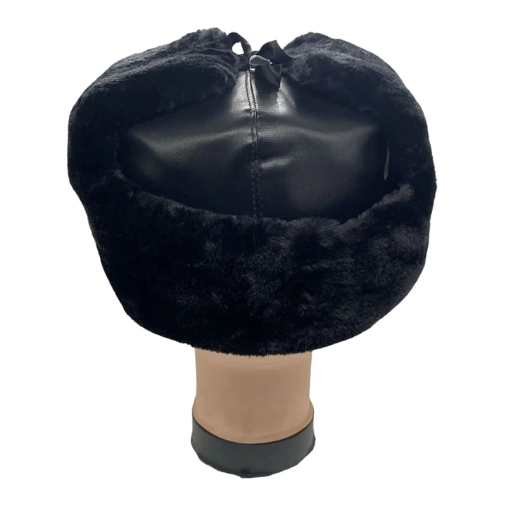 Gorro de Invierno Tipo Ushanka Ruso en Cuero Negro y Piel Sintética 7