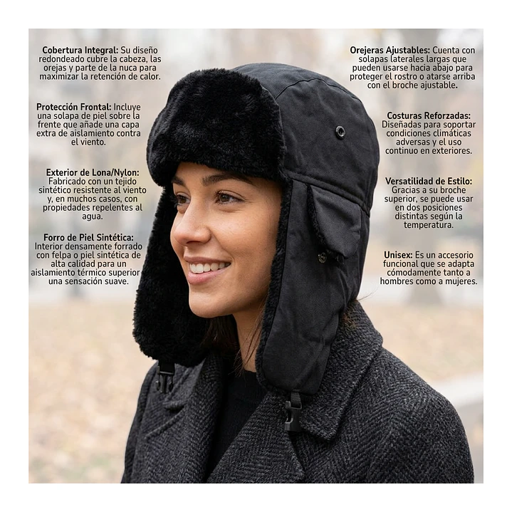 Gorro Ruso Unisex Cálido De Lona Invierno Modo Aviador 6