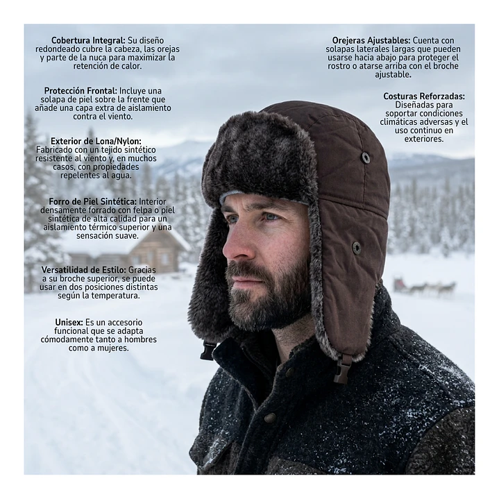 Gorro Ruso Unisex De Lona Parka Calido Termico 17