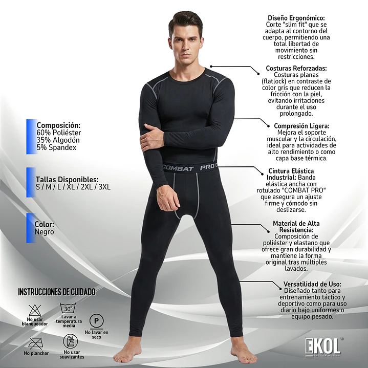 Conjunto Primera Capa Táctica Combat Pro - Térmico y Compresión 3