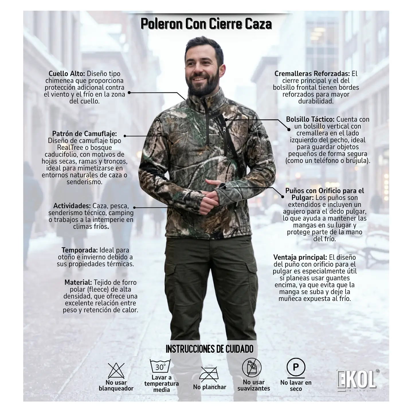 Poleron Polar de Caza con Cierre Hombre Térmico Camuflado 3