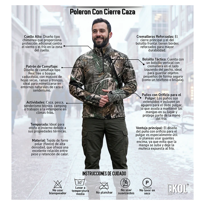 Poleron Polar de Caza con Cierre Hombre Térmico Camuflado 3