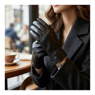Guantes de Invierno para Mujer en Cuero Sintético Mate con Forro Térmico y Ajuste Elástico