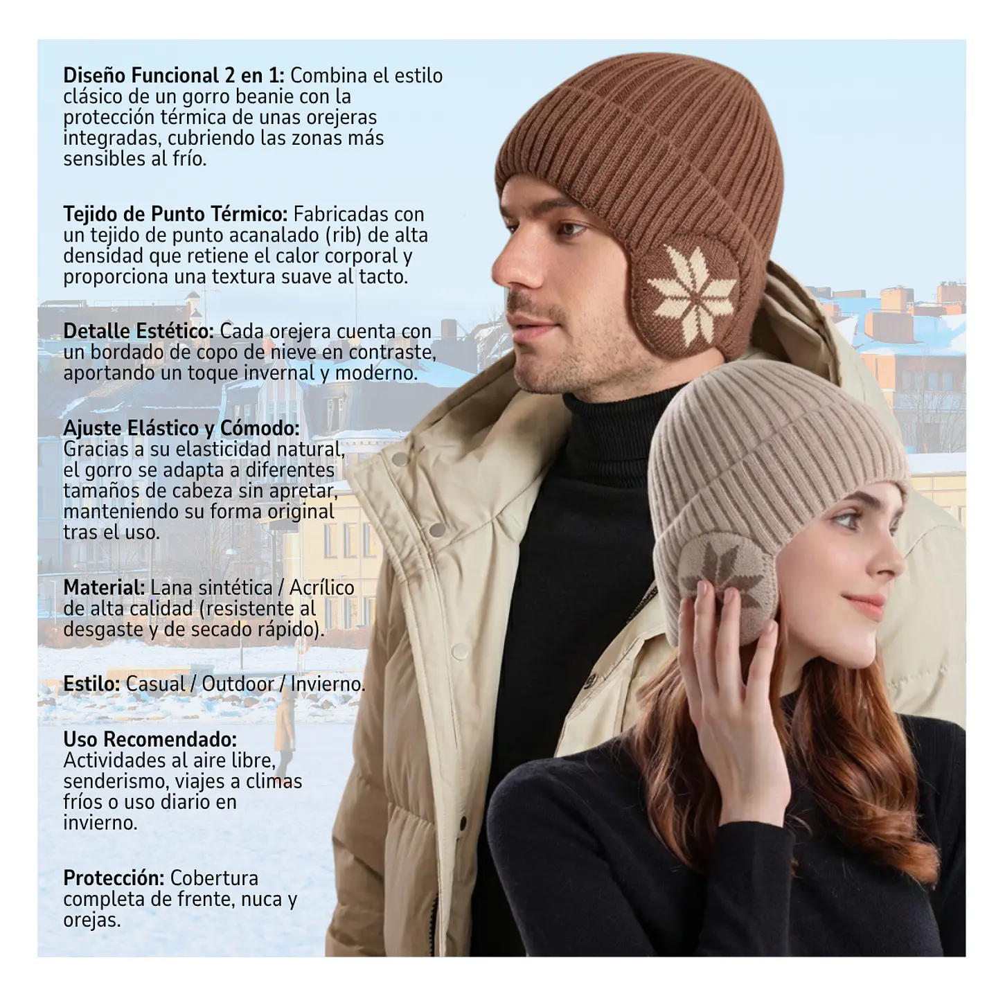 Gorro Beanie De Lana Adulto Con Cubre Orejas Unisex Surtidos- COPIA 3