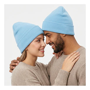 Gorro Tendencia Beanie Lana Adulto Con Doblez Azul Otoño/Invierno
