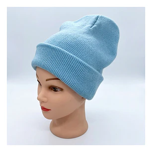 Gorro Tendencia Beanie Lana Adulto Con Doblez Azul Otoño/Invierno