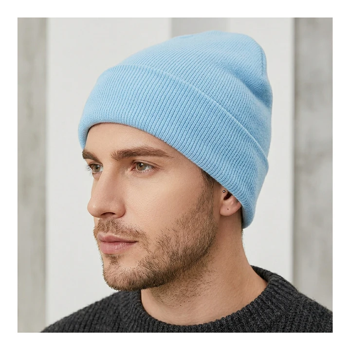 Gorro Tendencia Beanie Lana Adulto Con Doblez Azul Otoño/Invierno 3