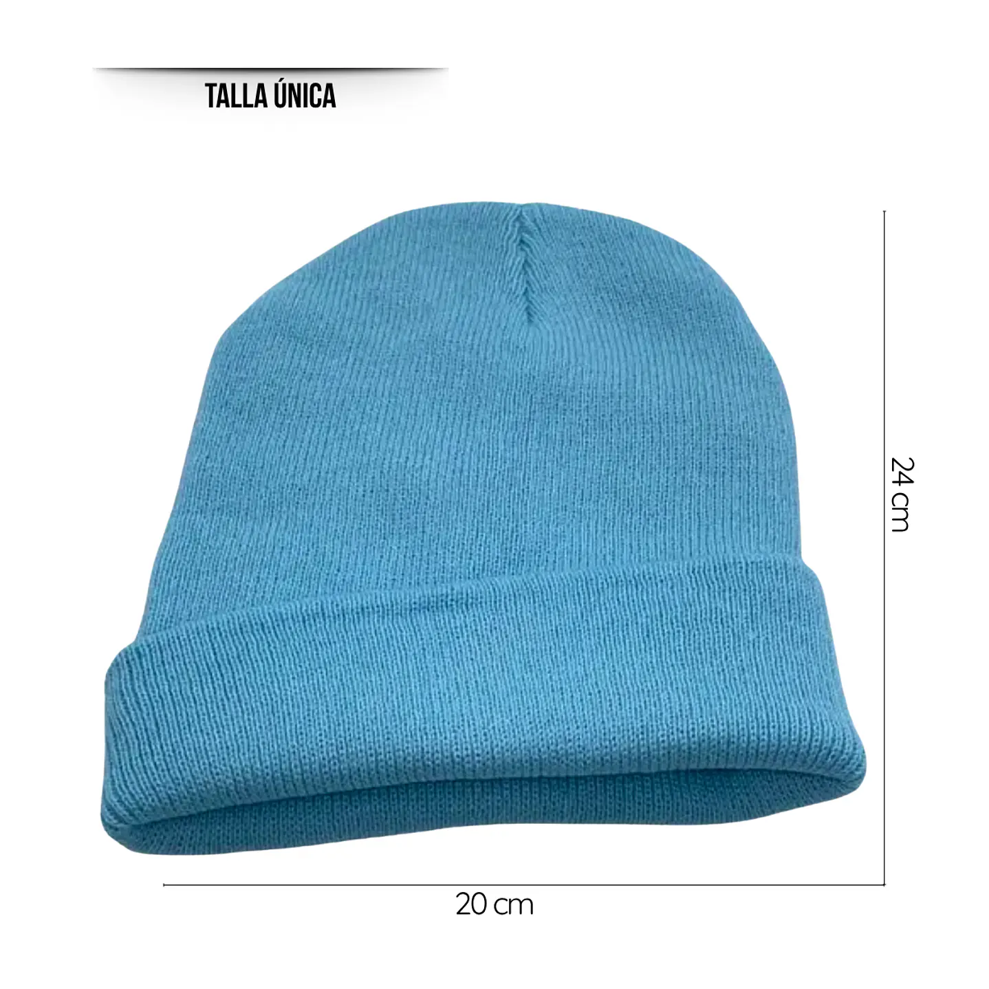 Gorro Tendencia Beanie Lana Adulto Con Doblez Azul Otoño/Invierno 5