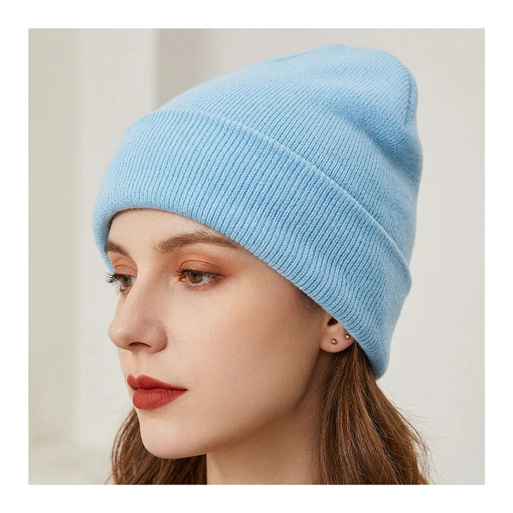 Gorro Tendencia Beanie Lana Adulto Con Doblez Azul Otoño/Invierno 6