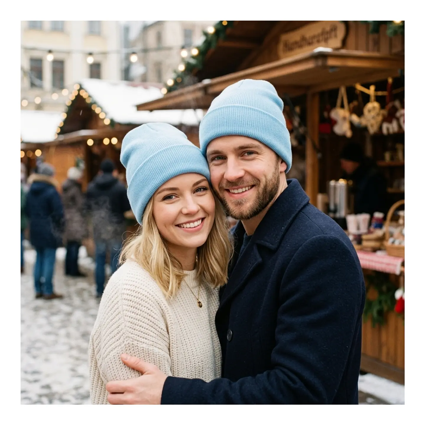 Gorro Tendencia Beanie Lana Adulto Con Doblez Azul Otoño/Invierno 7