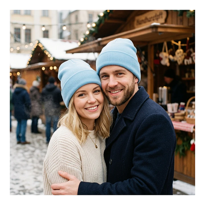 Gorro Tendencia Beanie Lana Adulto Con Doblez Azul Otoño/Invierno 7