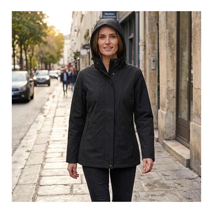 Chaqueta Cortaviento Mujer con Capucha Ajustable y Cuello Alto 9