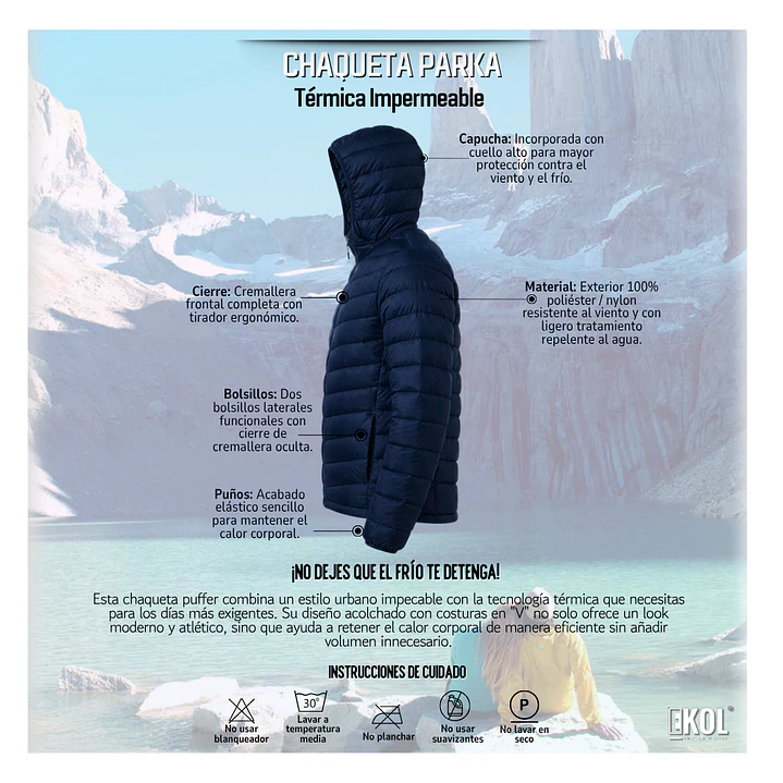 Chaqueta Parka Térmica Azul Comodidad y Calce Perfecto 5