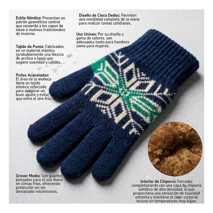 Pack 3 Guantes De Lana Térmico Con Chiporro Surtidos 6