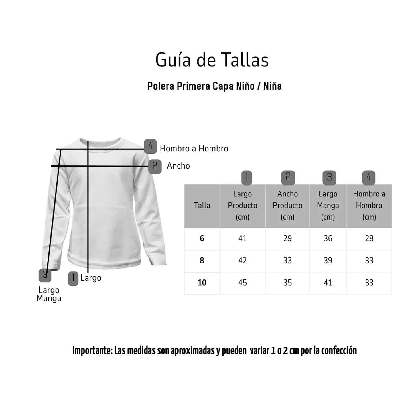 Camiseta Manga Larga Primera Capa Niños Polar Cuello Redondo 16