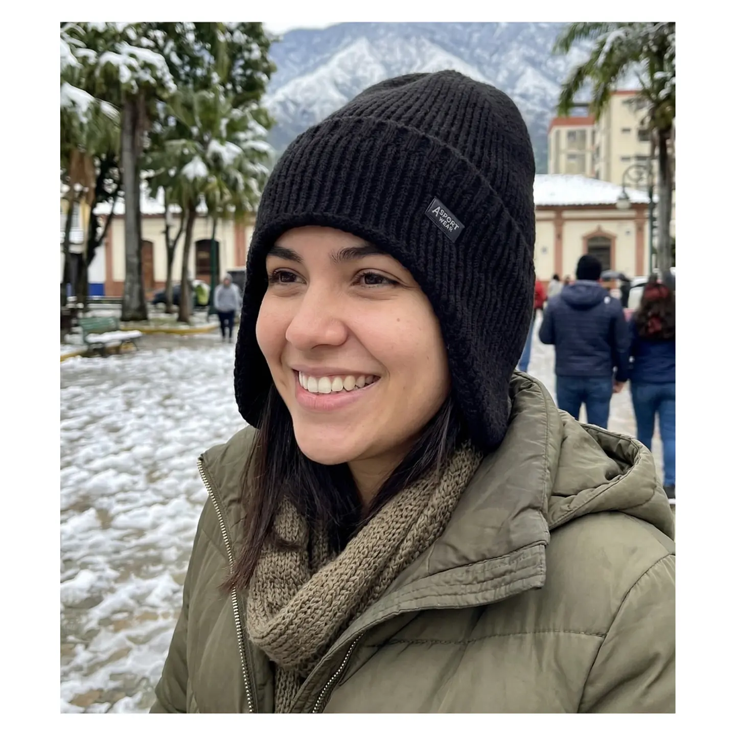 Gorro Beanie De Lana Adulto Con Cubre Orejas Unisex Negro 1