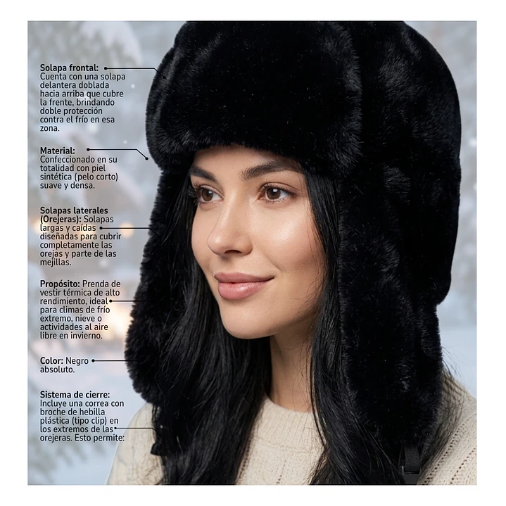 Gorro Ruso Ushanka Con Orejeras Peludo Termico Invierno Mujer 5