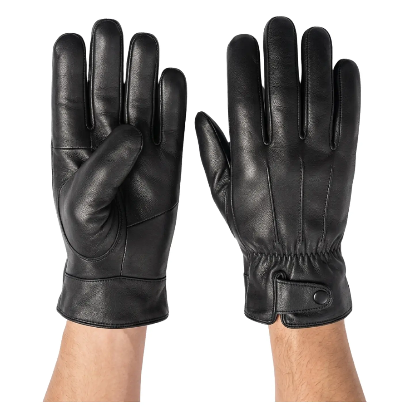 Guantes De Cuero Con Ajuste De Botón Y Elástico Clásicos Elegantes Para Hombre Invierno 3