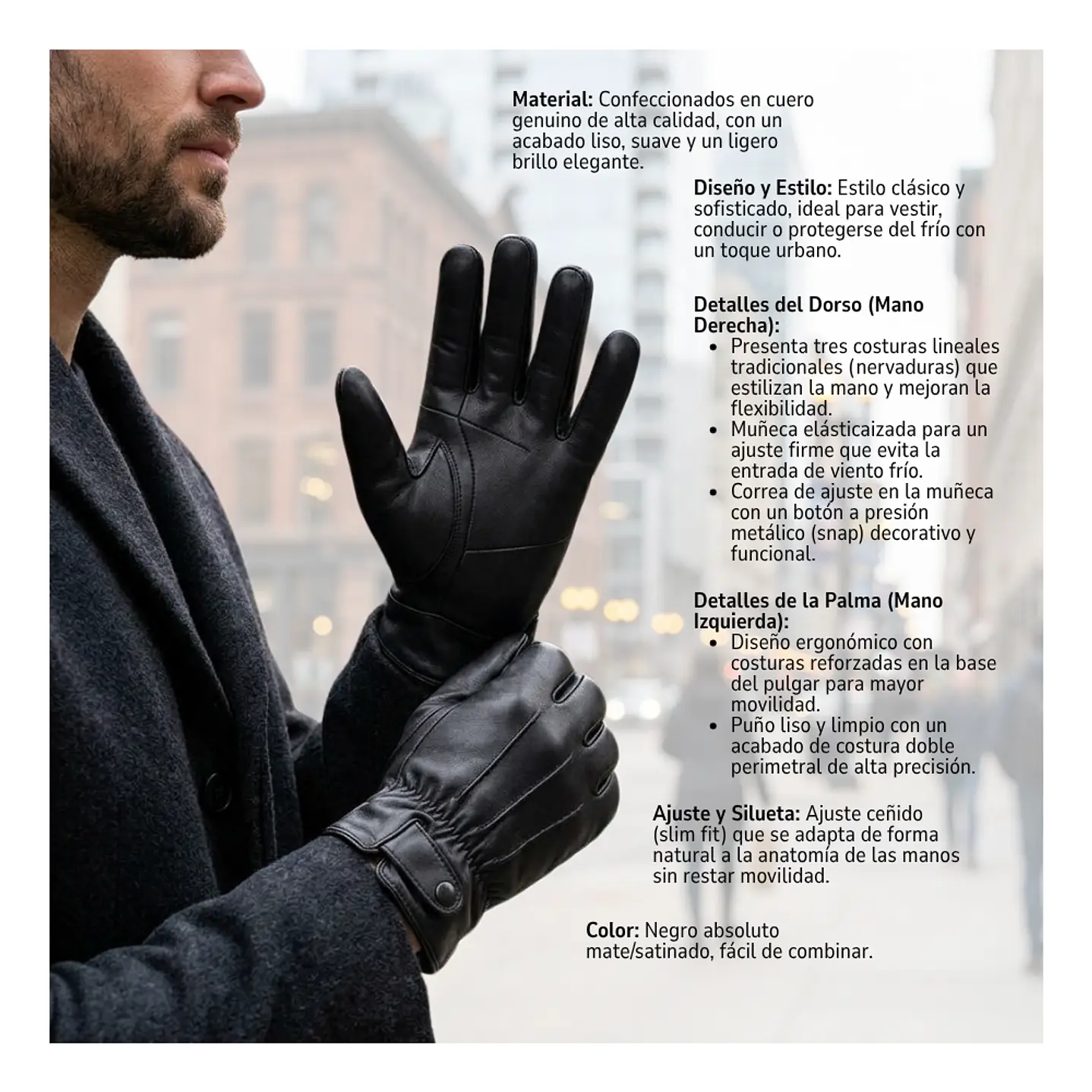 Guantes De Cuero Con Ajuste De Botón Y Elástico Clásicos Elegantes Para Hombre Invierno 5