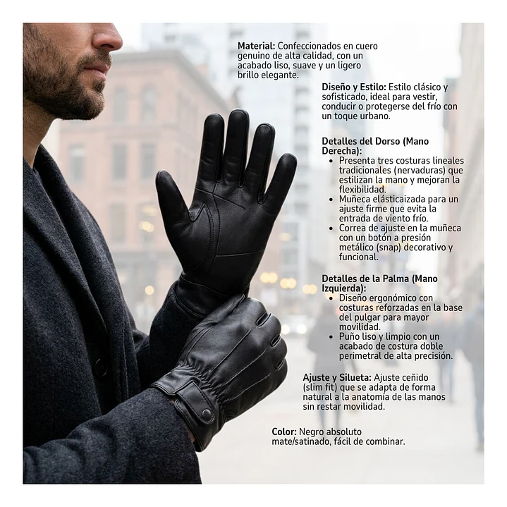 Guantes De Cuero Con Ajuste De Botón Y Elástico Clásicos Elegantes Para Hombre Invierno 5