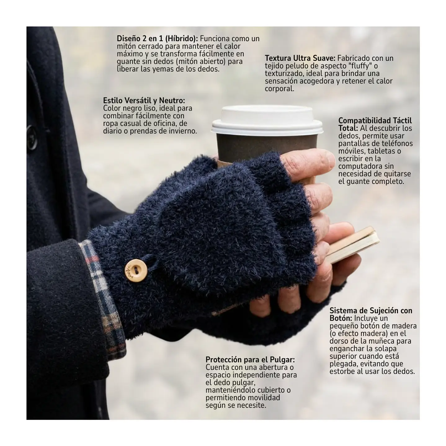 Pack 3 Guantes Híbridos Invierno Térmico Con Botón Sujeción 6